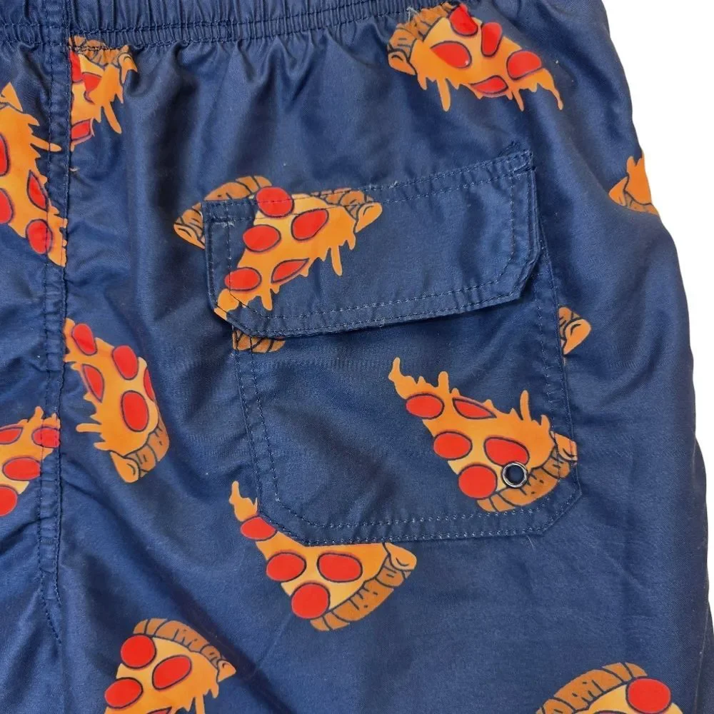 Molokai Surf Co Men's M Blue Pizza Print Swim Shorts Trunks